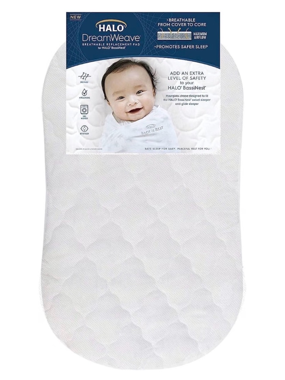 NWT / Sealed - Halo White DreamWeave Breathable Replacement Pad for Bassinest